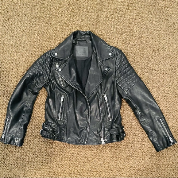 AllSaints Papin leather jacket Size US 2 black - Picture 3 of 8